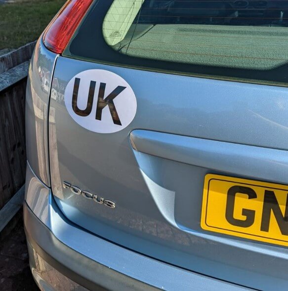 where to put uk sticker on car in france